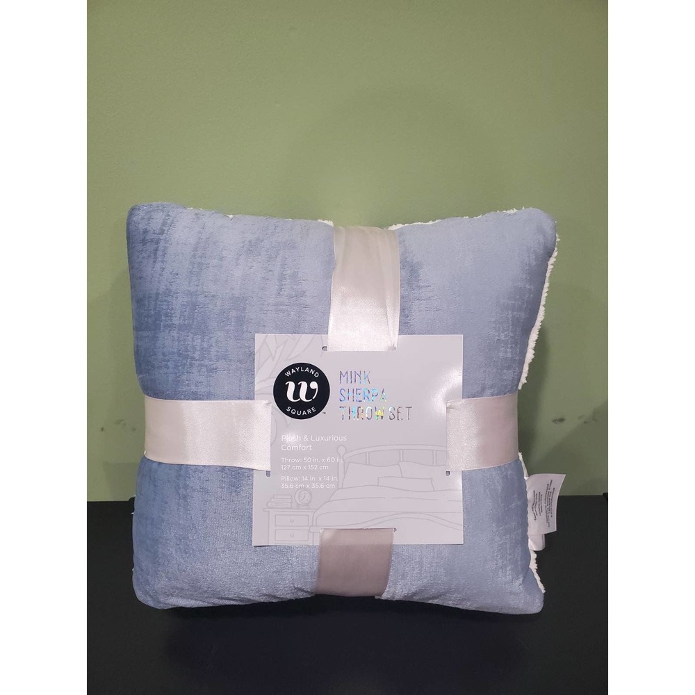 Wayland square Mink sherpa throw and pillow set